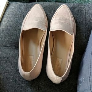 Light Pink Suede Pointed Toe Loafers